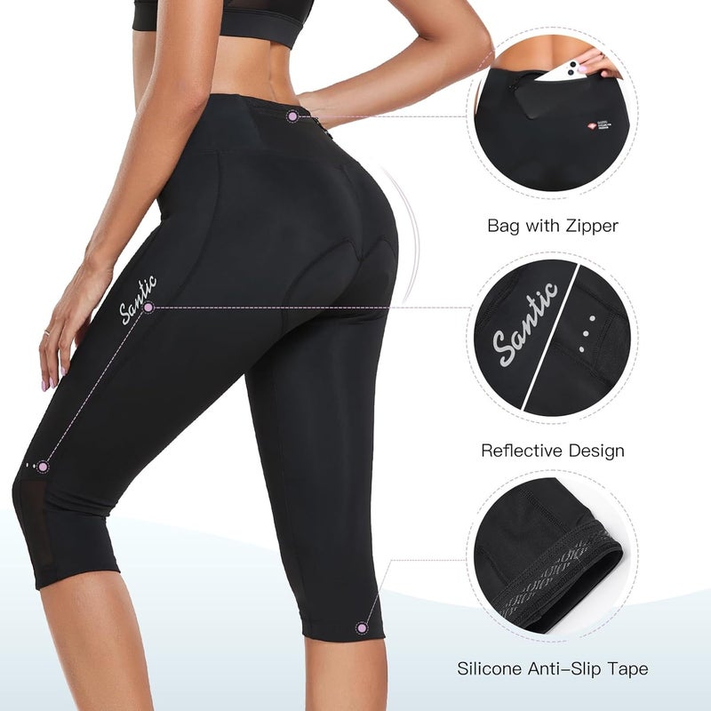 Santic Women's Cycling Pants High Waist 4D Padded Cycling Capris Shorts 3/4 Biking Leggings Pants with Pockets - Image 3